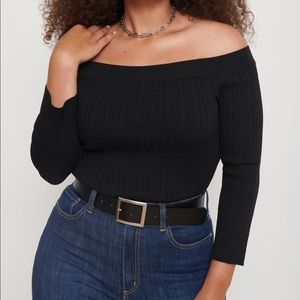 Ribbed Black Off-the-Shoulder Sweater
